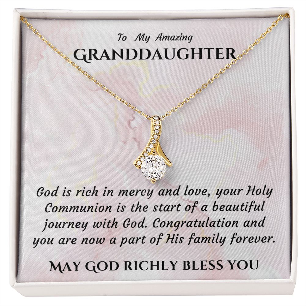 1st Communion Gifts for Granddaughter, Christening, First Communion, Confirmation, Girl Necklace & Best Wishes in Gift Box from Grandmother