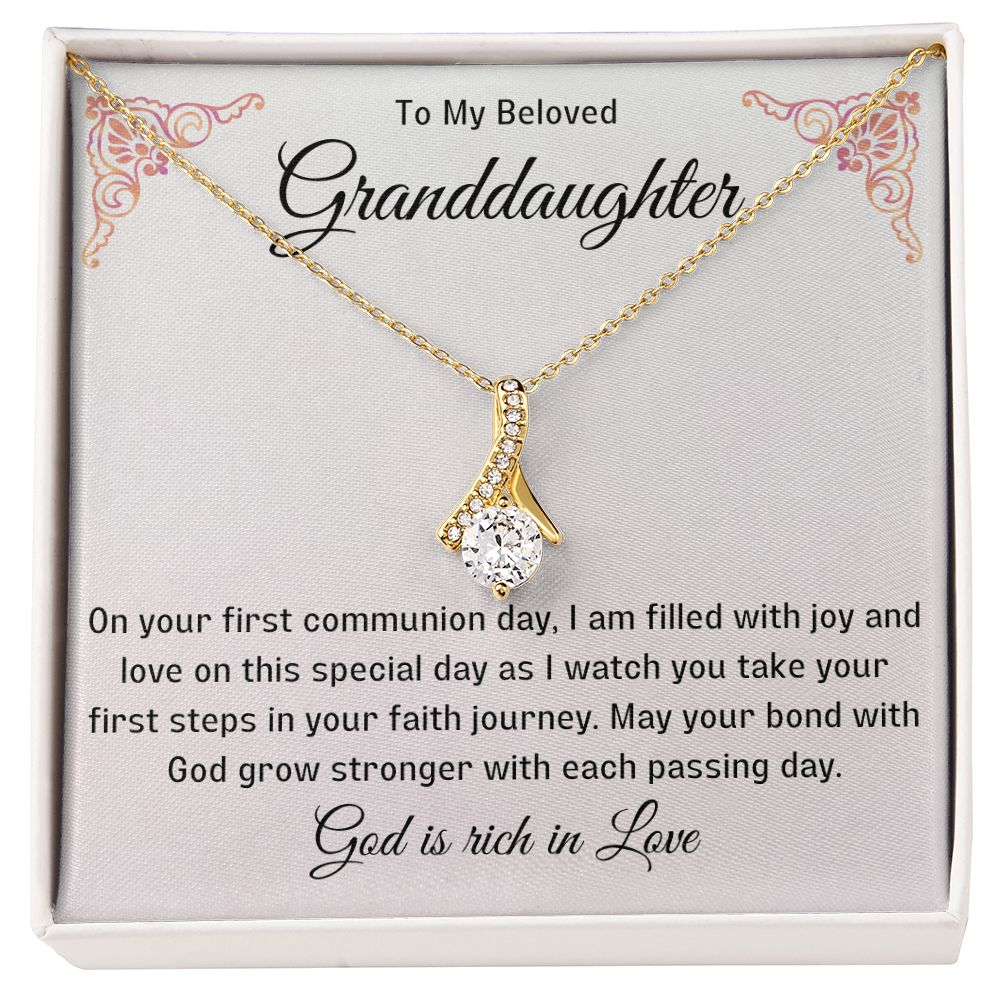 1st Communion Gifts for Granddaughter, Christening, Baptism, Confirmation, Necklace & Meaningful Message in Gift Box from Grandmother