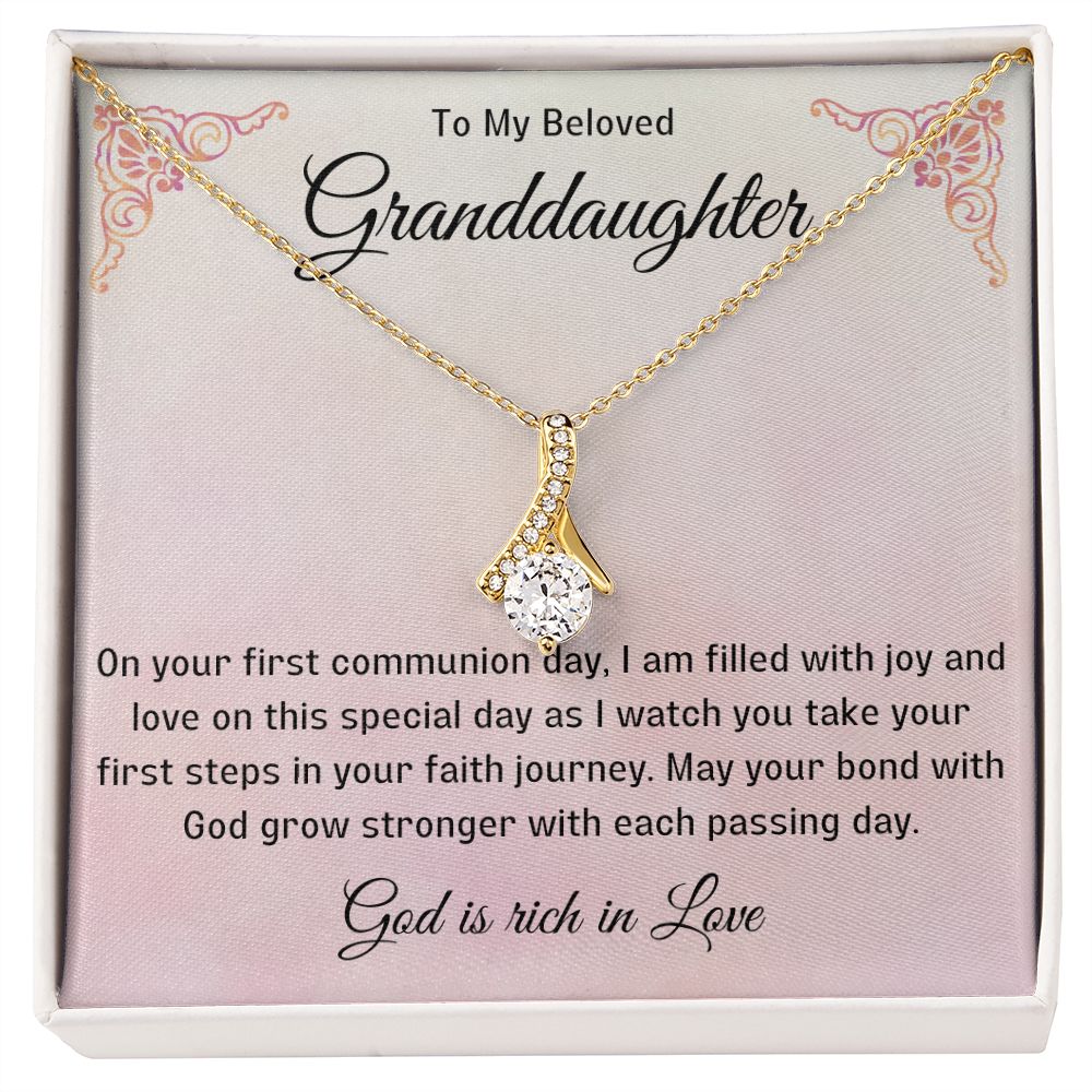 1st Communion Gifts for Granddaughter, Christening, Baptism, Confirmation, Necklace & Meaningful Message in Gift Box from Grandmother