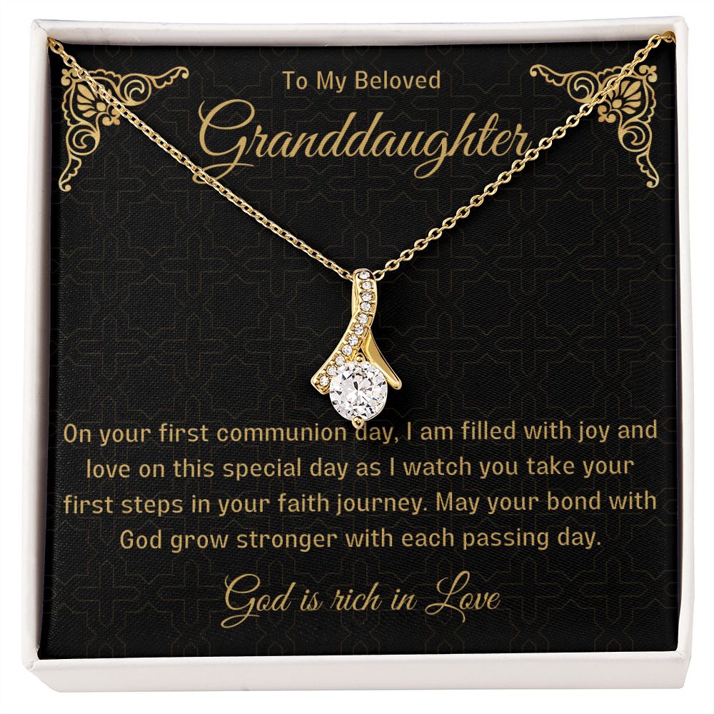 1st Communion Gifts for Granddaughter, Christening, Baptism, Confirmation, Necklace & Meaningful Message in Gift Box from Grandmother