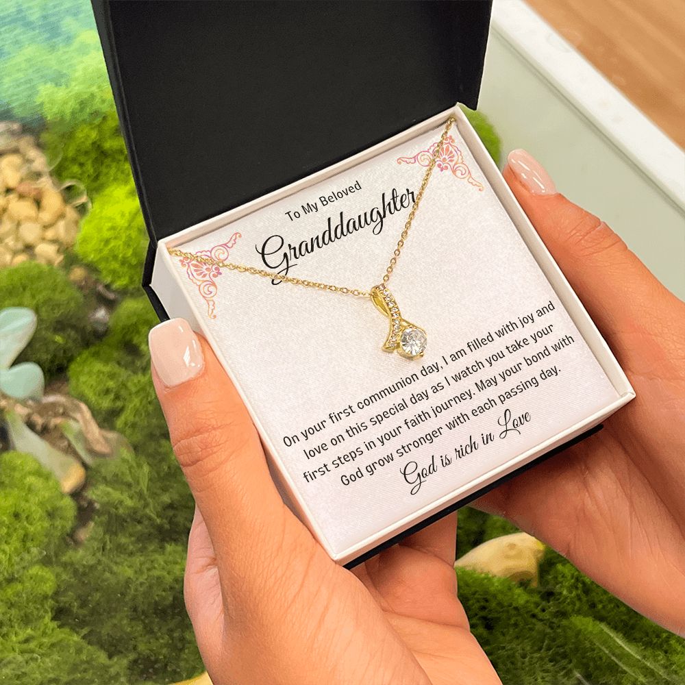 1st Communion Gifts for Granddaughter, Christening, Baptism, Confirmation, Necklace & Meaningful Message in Gift Box from Grandmother