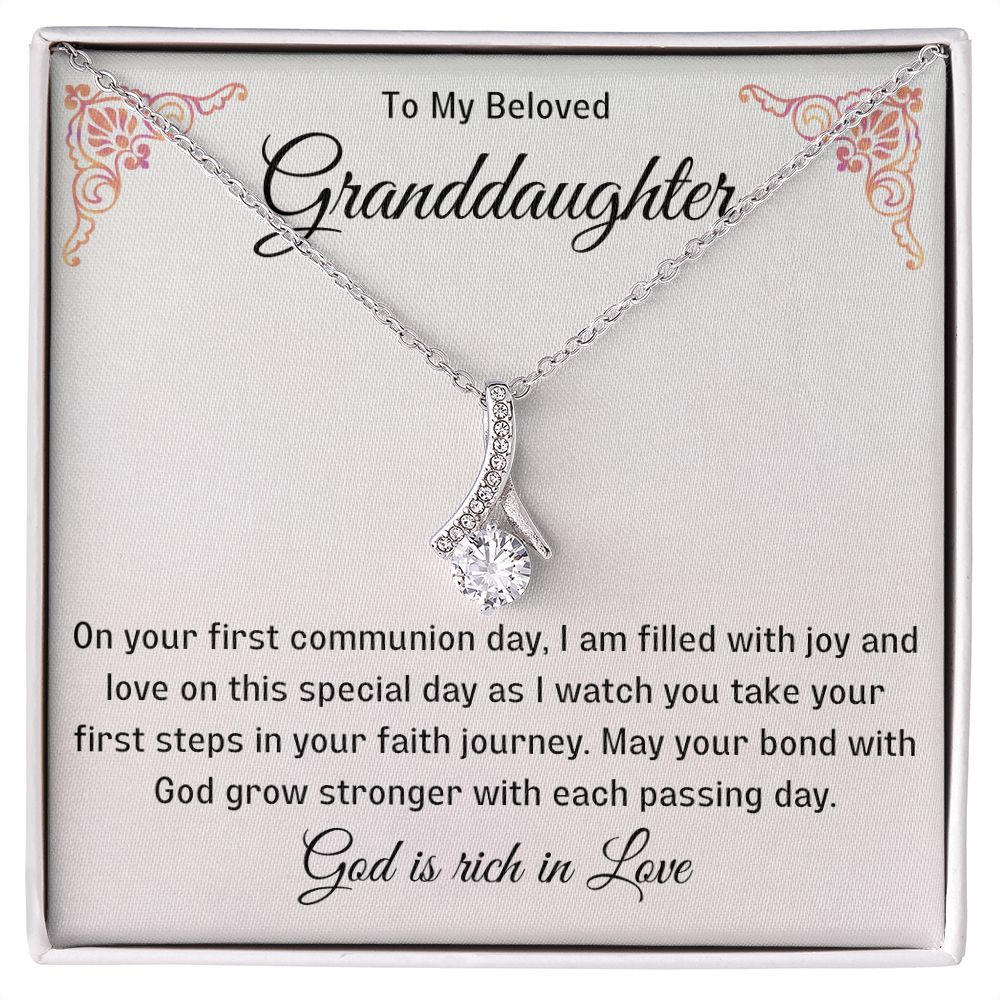1st Communion Gifts for Granddaughter, Christening, Baptism, Confirmation, Necklace & Meaningful Message in Gift Box from Grandmother