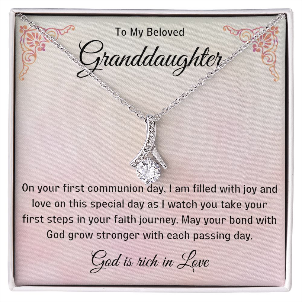 1st Communion Gifts for Granddaughter, Christening, Baptism, Confirmation, Necklace & Meaningful Message in Gift Box from Grandmother