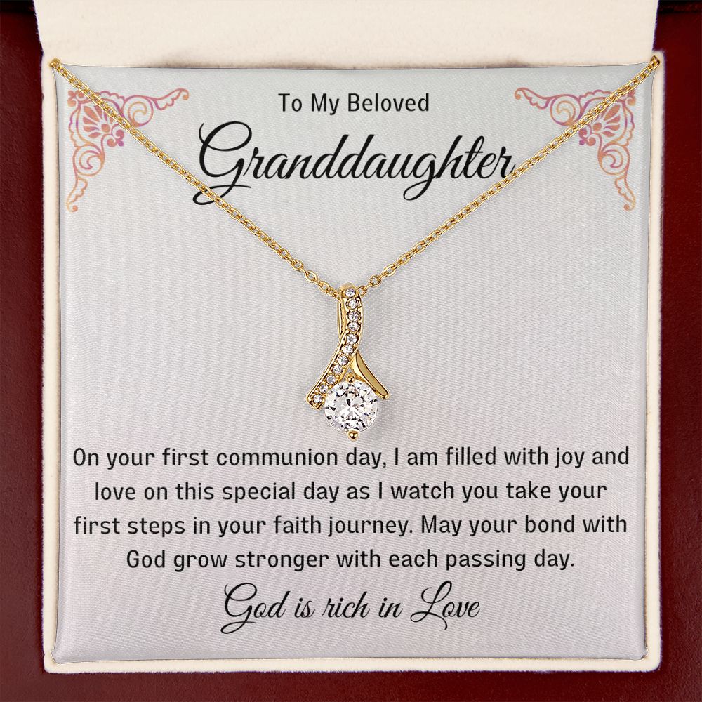 1st Communion Gifts for Granddaughter, Christening, Baptism, Confirmation, Necklace & Meaningful Message in Gift Box from Grandmother