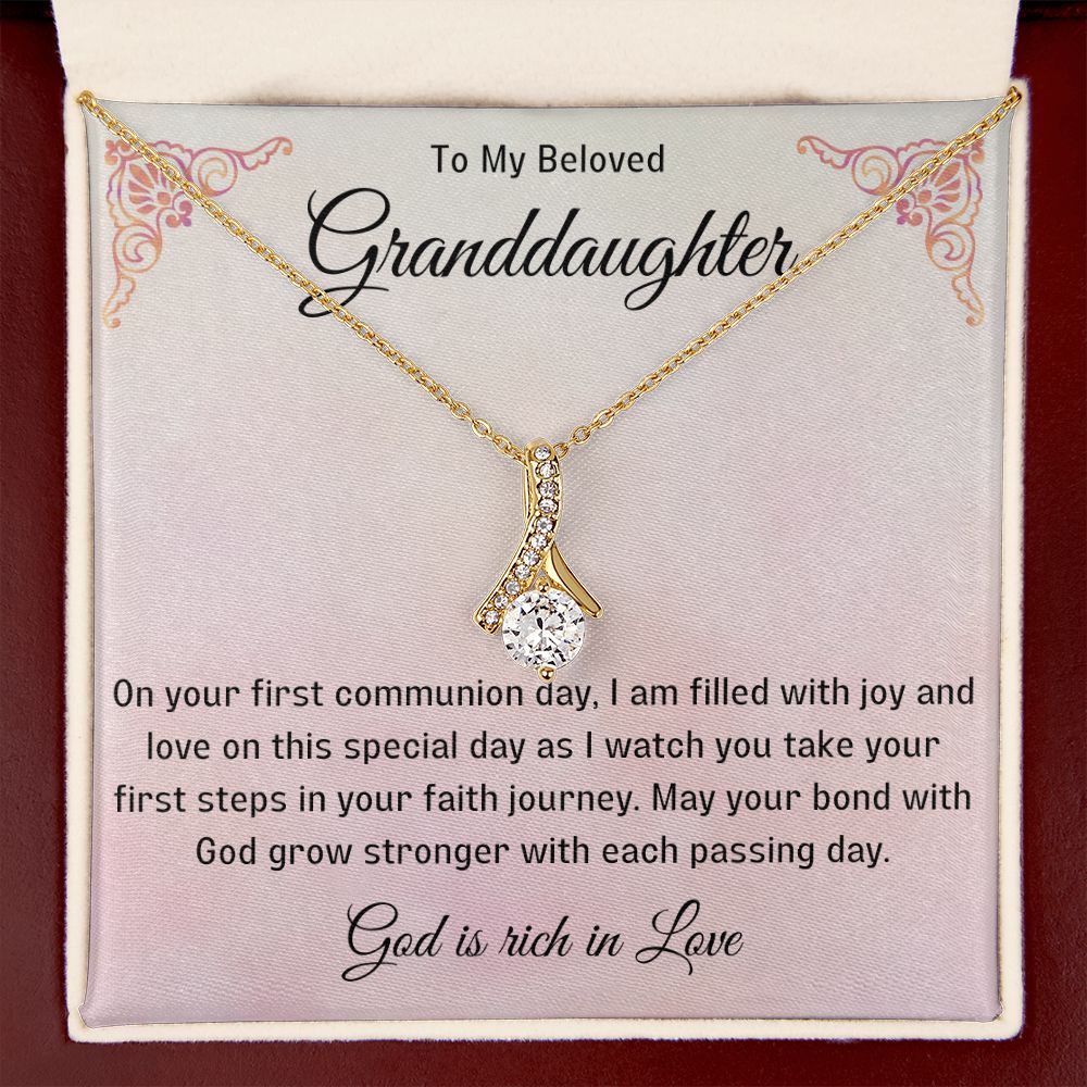 1st Communion Gifts for Granddaughter, Christening, Baptism, Confirmation, Necklace & Meaningful Message in Gift Box from Grandmother