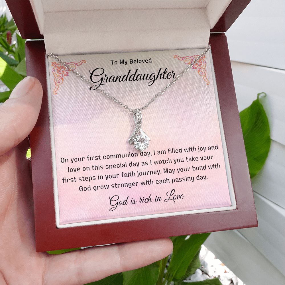 1st Communion Gifts for Granddaughter, Christening, Baptism, Confirmation, Necklace & Meaningful Message in Gift Box from Grandmother