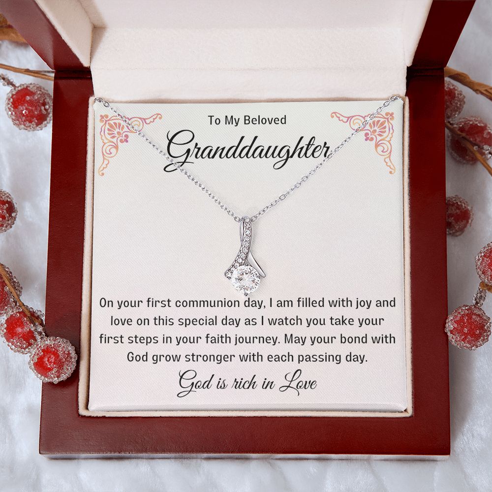 1st Communion Gifts for Granddaughter, Christening, Baptism, Confirmation, Necklace & Meaningful Message in Gift Box from Grandmother