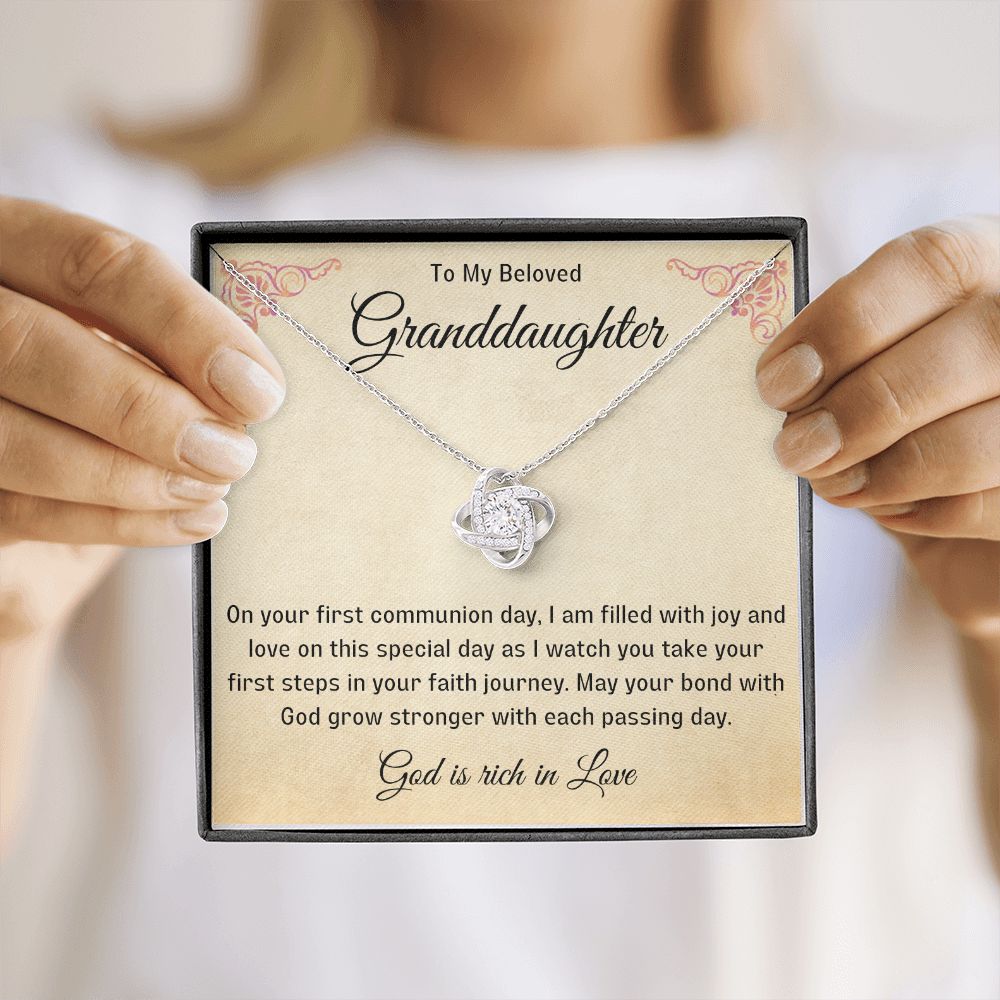1st Communion Gifts for Granddaughter, Christening, Baptism, Confirmation, Necklace & Meaningful Message in Gift Box from Grandmother