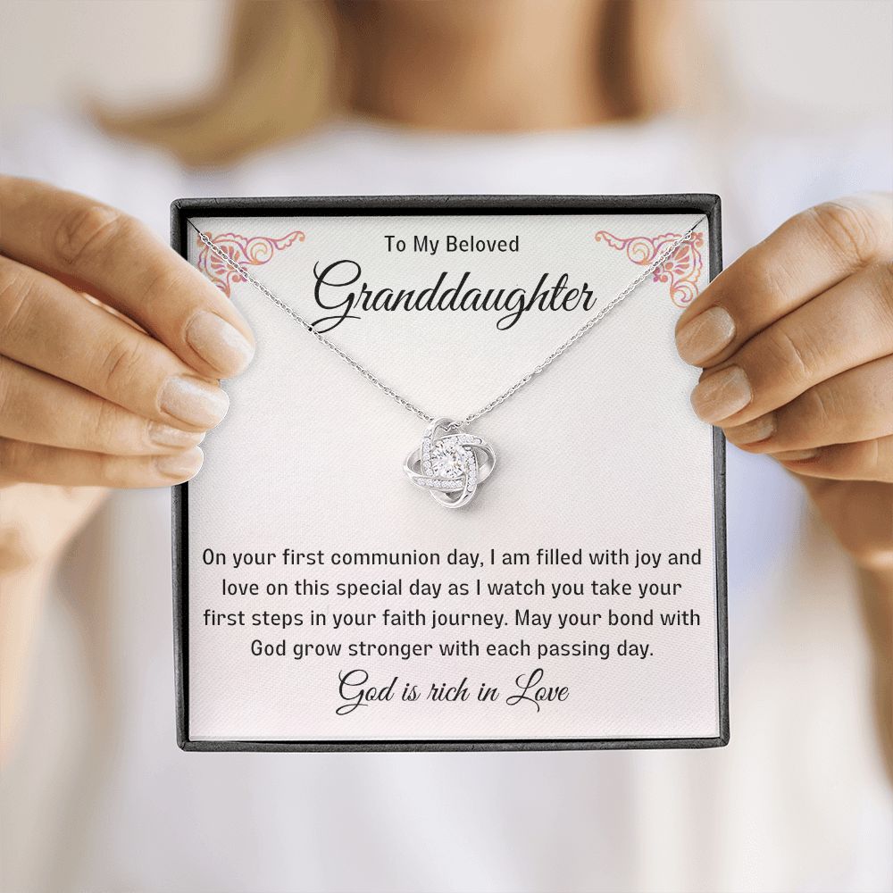1st Communion Gifts for Granddaughter, Christening, Baptism, Confirmation, Necklace & Meaningful Message in Gift Box from Grandmother