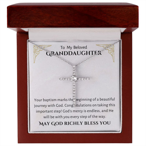 Granddaughter Baptism Necklace Gift | Christening, Baptism, Confirmation, Cubic Zrconia Cross Necklace in Gift Box from Grandmother