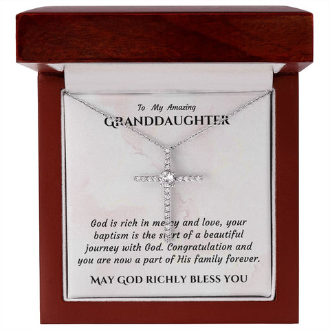 Granddaughter Baptism Necklace Gift | Christening, Baptism, Confirmation, Cubic Zrconia Cross Necklace in Gift Box from Grandmother