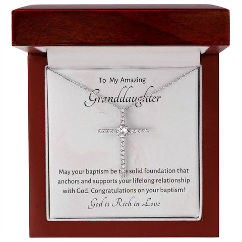 Granddaughter Baptism Necklace Gift | Christening, Baptism, Confirmation, Cubic Zrconia Cross Necklace in Gift Box from Grandmother