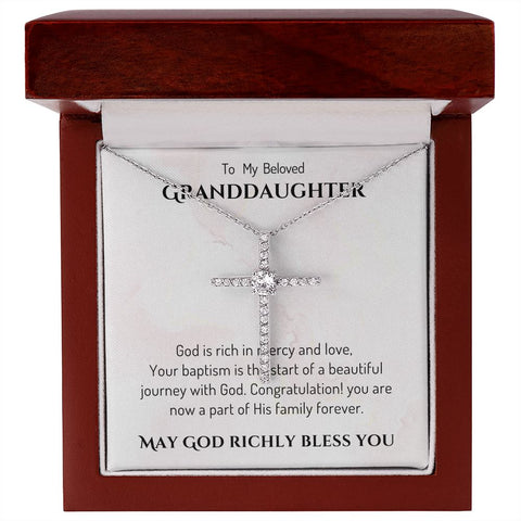 Granddaughter Baptism Necklace Gift | Christening, Baptism, Confirmation, Cubic Zrconia Cross Necklace in Gift Box from Grandmother