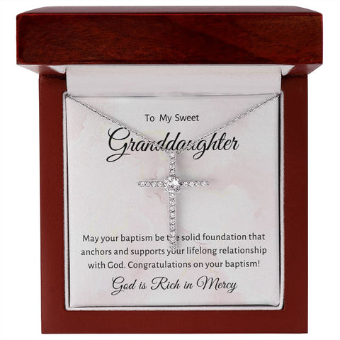 Granddaughter Baptism Necklace Gift | Christening, Baptism, Confirmation, Cubic Zrconia Cross Necklace in Gift Box from Grandmother