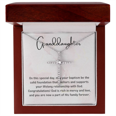 Granddaughter Baptism Necklace Gift | Christening, Baptism, Confirmation, Cubic Zrconia Cross Necklace in Gift Box from Grandmother