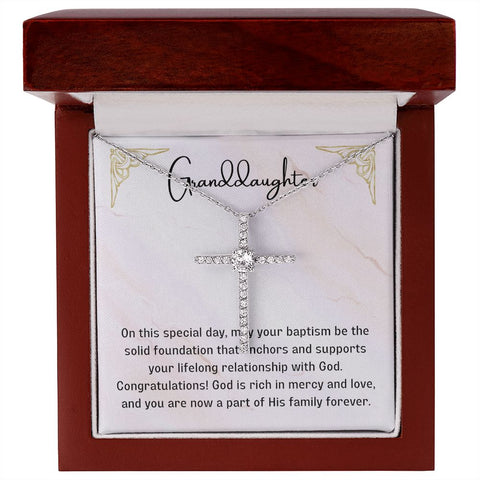 Granddaughter Baptism Necklace Gift | Christening, Baptism, Confirmation, Cubic Zrconia Cross Necklace in Gift Box from Grandmother