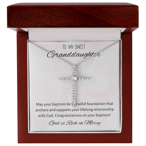 Granddaughter Baptism Necklace Gift | Christening, Baptism, Confirmation, Cubic Zrconia Cross Necklace in Gift Box from Grandmother