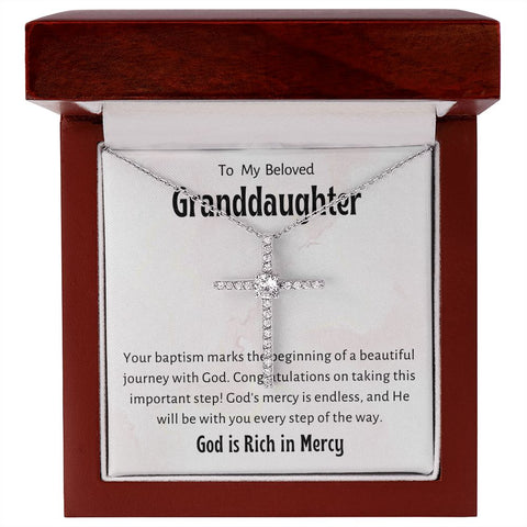 Granddaughter Baptism Necklace Gift | Christening, Baptism, Confirmation, Cubic Zrconia Cross Necklace in Gift Box from Grandmother
