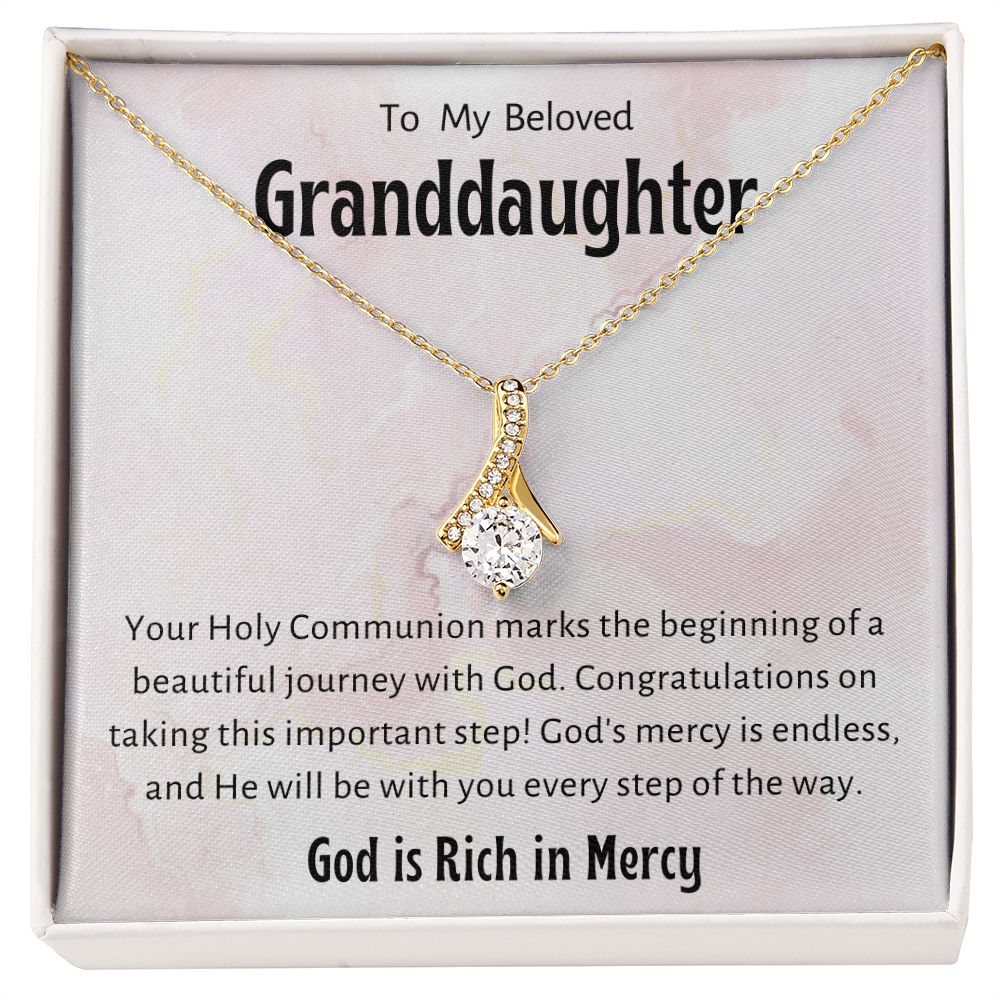 1st Communion Gifts for Granddaughter, Christening, First Communion, Confirmation, Girl Necklace & Best Wishes in Gift Box from Grandmother