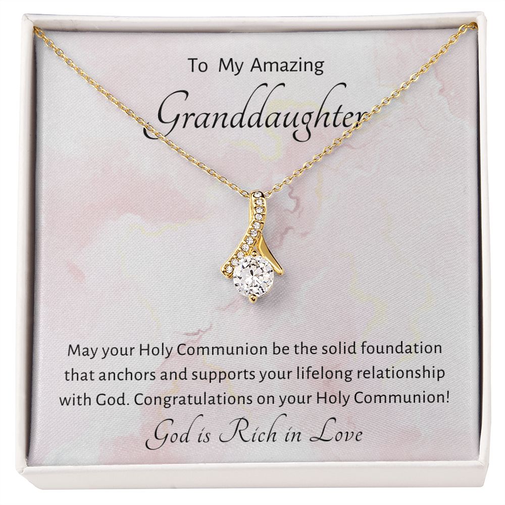 1st Communion Gifts for Granddaughter, Christening, First Communion, Confirmation, Girl Necklace & Best Wishes in Gift Box from Grandmother