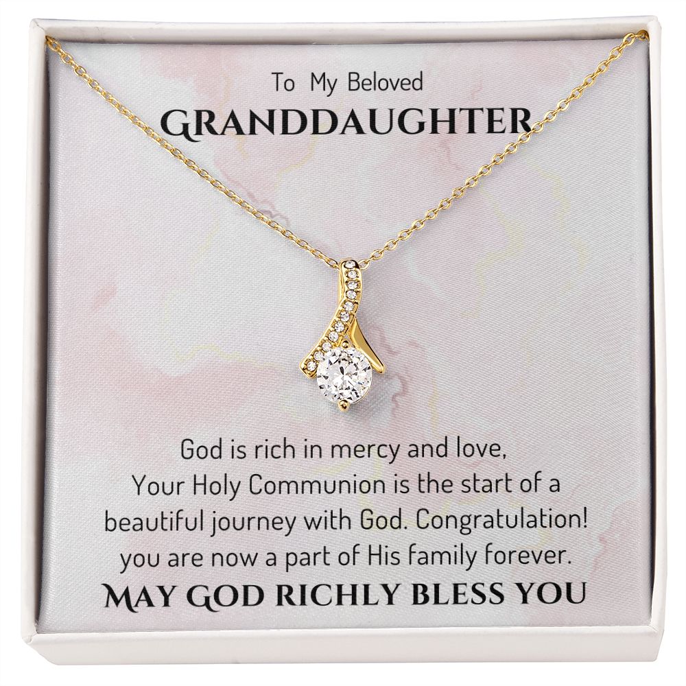 1st Communion Gifts for Granddaughter, Christening, First Communion, Confirmation, Girl Necklace & Best Wishes in Gift Box from Grandmother