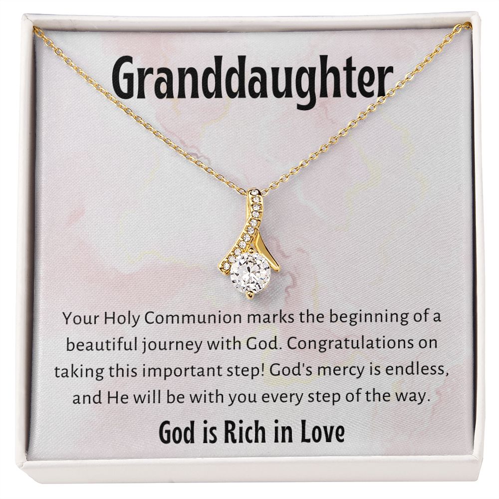 1st Communion Gifts for Granddaughter, Christening, First Communion, Confirmation, Girl Necklace & Best Wishes in Gift Box from Grandmother