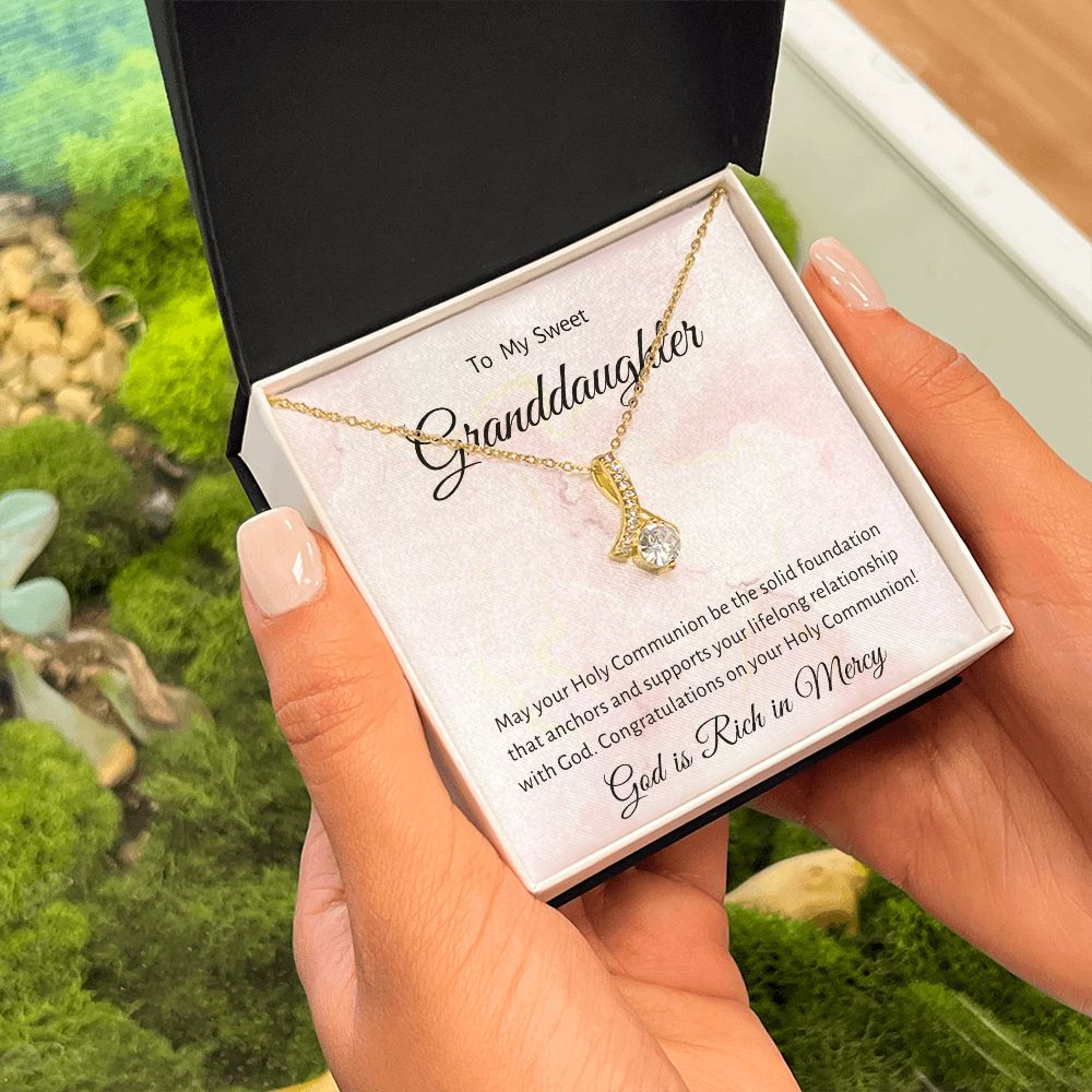 1st Communion Gifts for Granddaughter, Christening, First Communion, Confirmation, Girl Necklace & Best Wishes in Gift Box from Grandmother