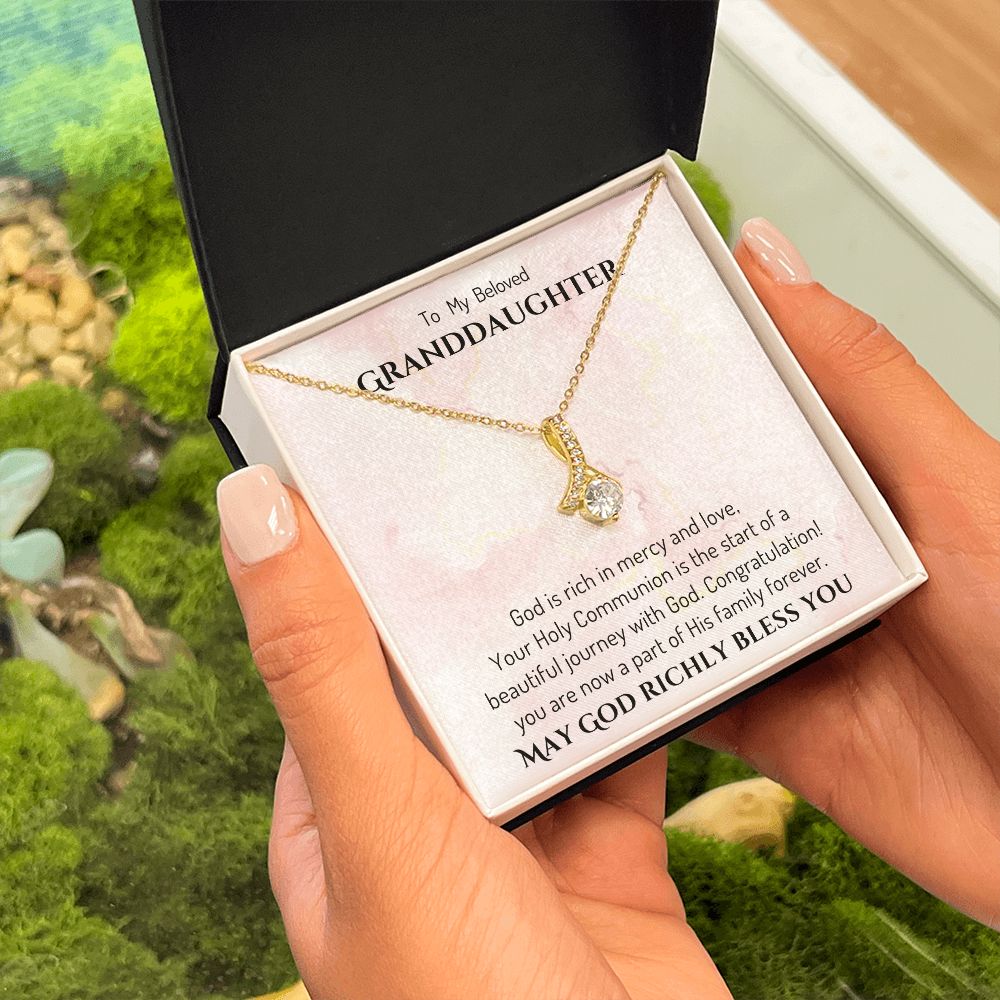 1st Communion Gifts for Granddaughter, Christening, First Communion, Confirmation, Girl Necklace & Best Wishes in Gift Box from Grandmother
