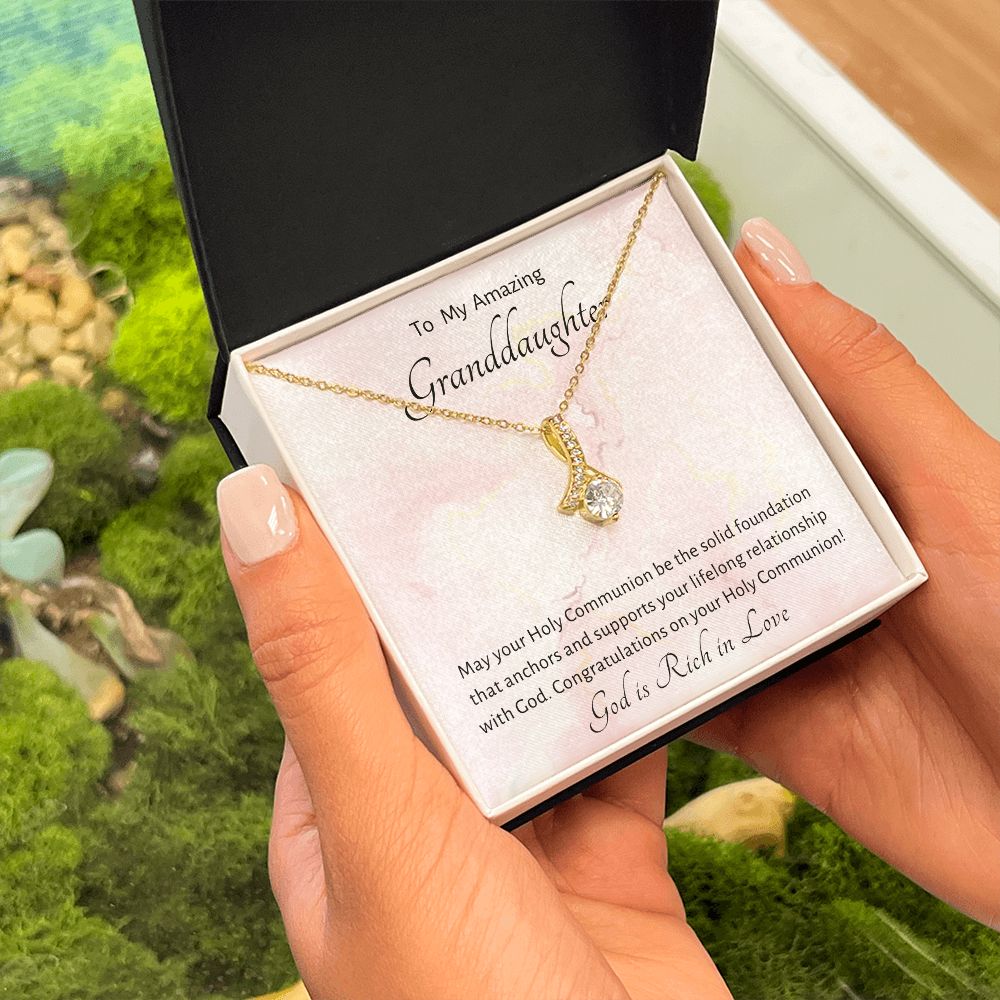 1st Communion Gifts for Granddaughter, Christening, First Communion, Confirmation, Girl Necklace & Best Wishes in Gift Box from Grandmother