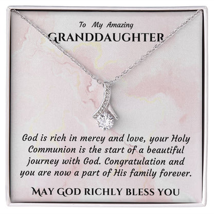 1st Communion Gifts for Granddaughter, Christening, First Communion, Confirmation, Girl Necklace & Best Wishes in Gift Box from Grandmother