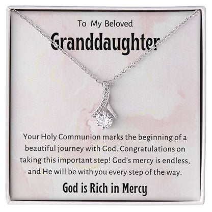 1st Communion Gifts for Granddaughter, Christening, First Communion, Confirmation, Girl Necklace & Best Wishes in Gift Box from Grandmother