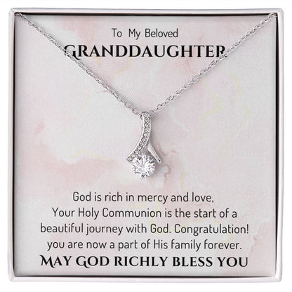 1st Communion Gifts for Granddaughter, Christening, First Communion, Confirmation, Girl Necklace & Best Wishes in Gift Box from Grandmother