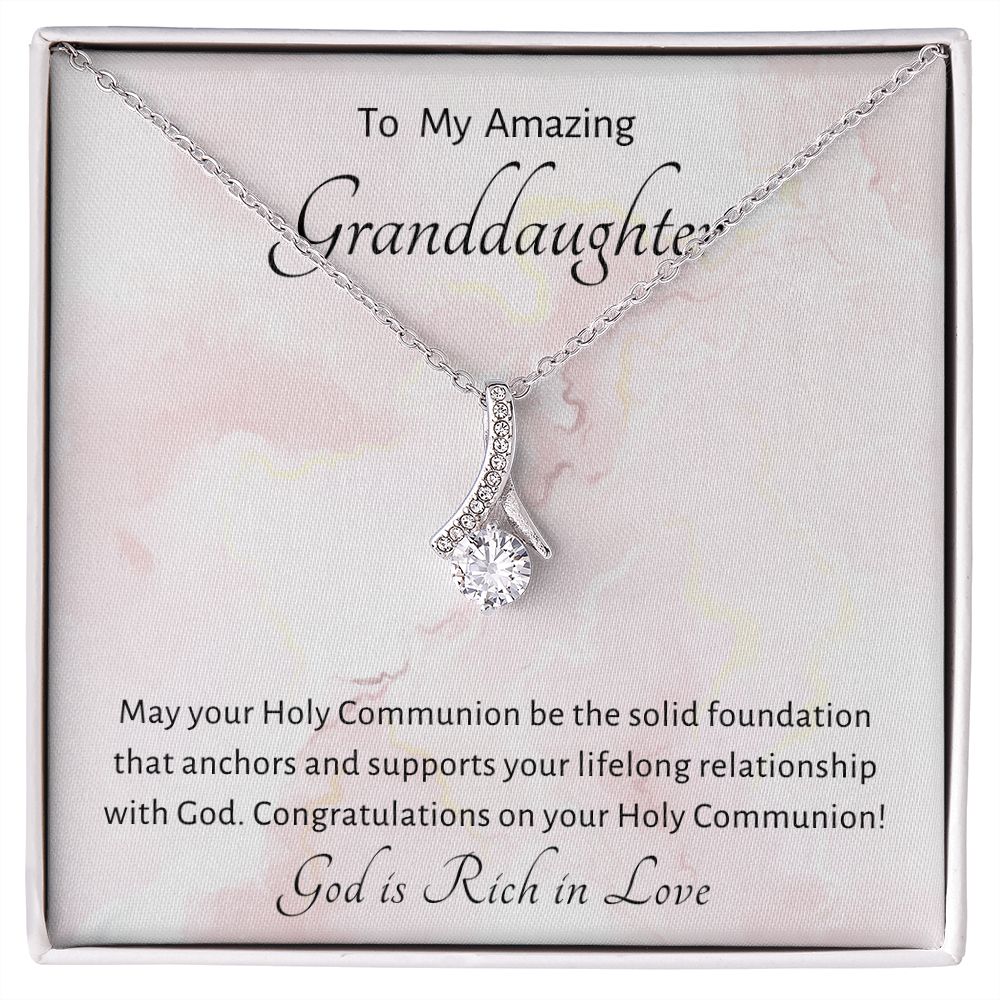 1st Communion Gifts for Granddaughter, Christening, First Communion, Confirmation, Girl Necklace & Best Wishes in Gift Box from Grandmother