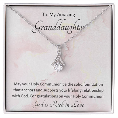 1st Communion Gifts for Granddaughter, Christening, First Communion, Confirmation, Girl Necklace & Best Wishes in Gift Box from Grandmother