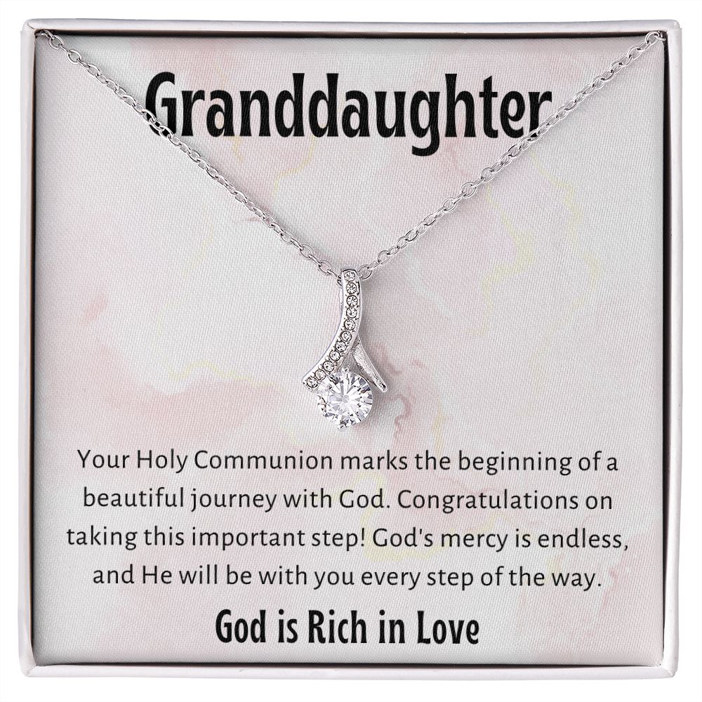 1st Communion Gifts for Granddaughter, Christening, First Communion, Confirmation, Girl Necklace & Best Wishes in Gift Box from Grandmother