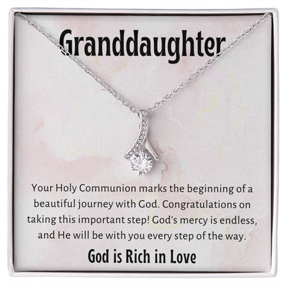 1st Communion Gifts for Granddaughter, Christening, First Communion, Confirmation, Girl Necklace & Best Wishes in Gift Box from Grandmother