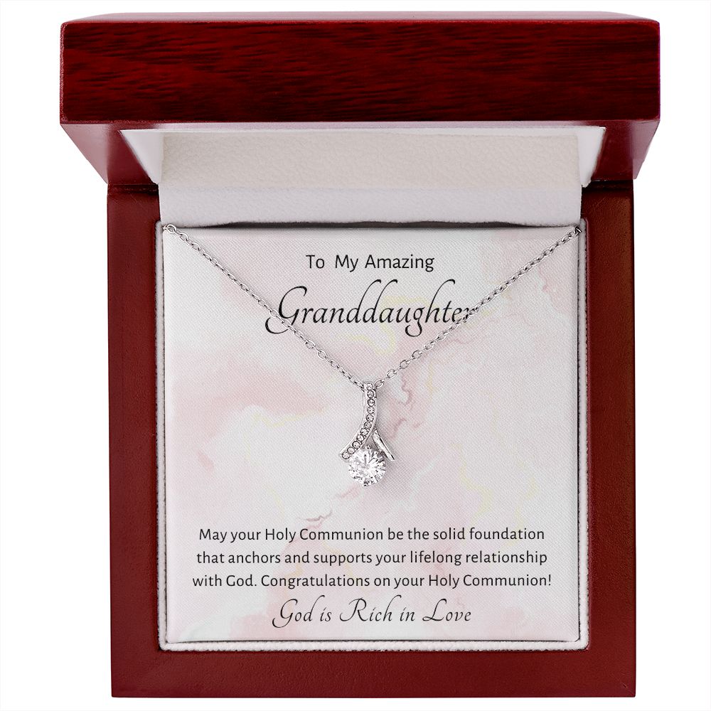 1st Communion Gifts for Granddaughter, Christening, First Communion, Confirmation, Girl Necklace & Best Wishes in Gift Box from Grandmother
