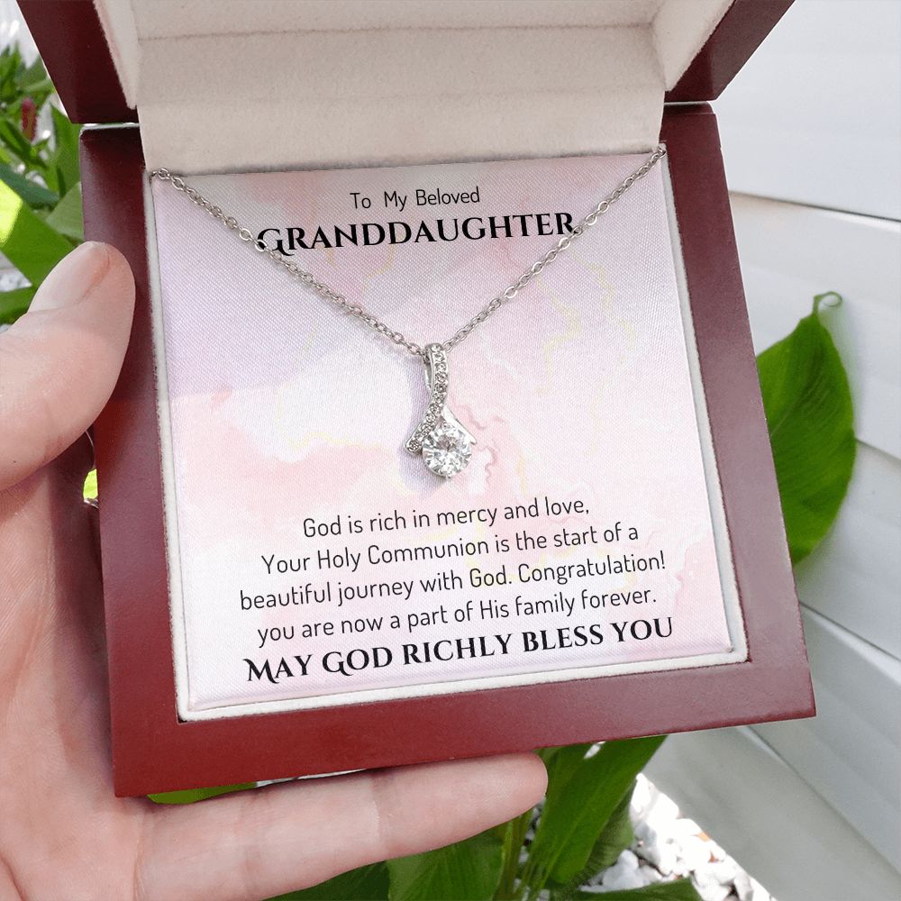 1st Communion Gifts for Granddaughter, Christening, First Communion, Confirmation, Girl Necklace & Best Wishes in Gift Box from Grandmother