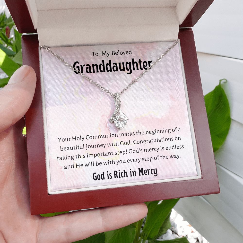 1st Communion Gifts for Granddaughter, Christening, First Communion, Confirmation, Girl Necklace & Best Wishes in Gift Box from Grandmother
