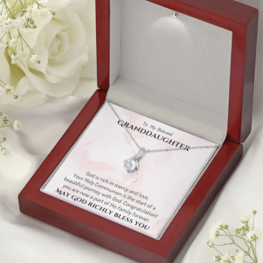 1st Communion Gifts for Granddaughter, Christening, First Communion, Confirmation, Girl Necklace & Best Wishes in Gift Box from Grandmother