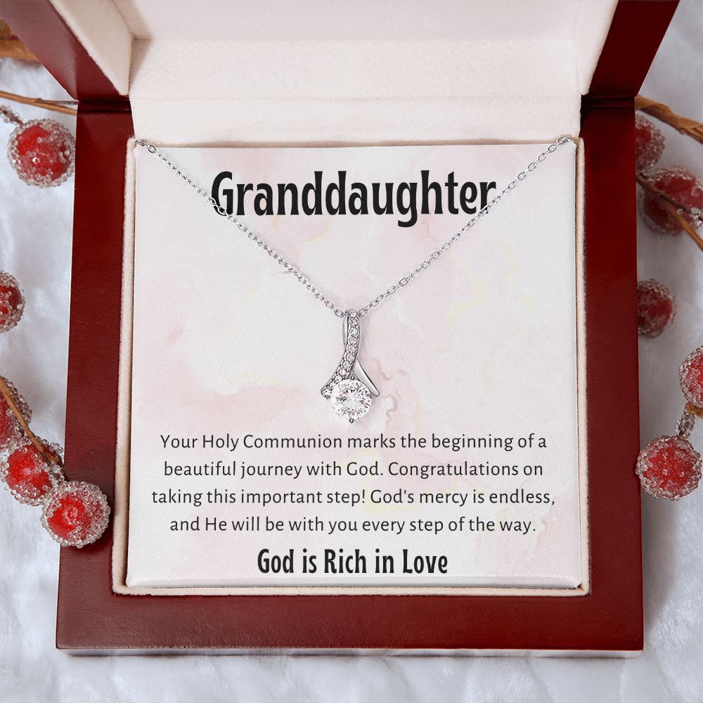 1st Communion Gifts for Granddaughter, Christening, First Communion, Confirmation, Girl Necklace & Best Wishes in Gift Box from Grandmother