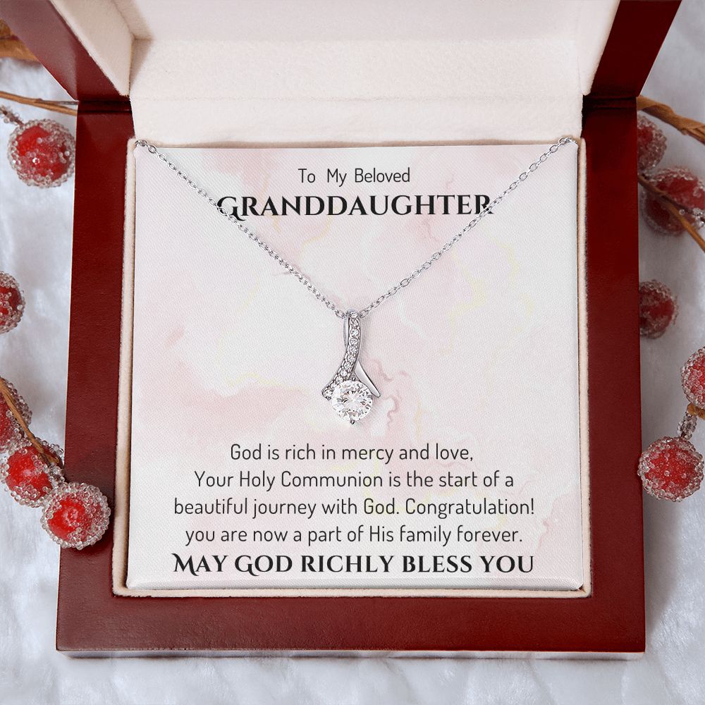 1st Communion Gifts for Granddaughter, Christening, First Communion, Confirmation, Girl Necklace & Best Wishes in Gift Box from Grandmother