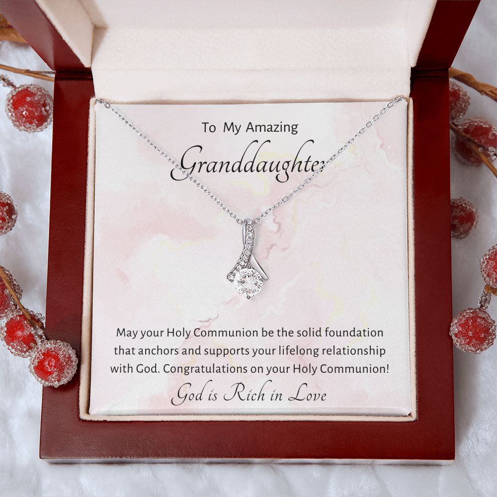 1st Communion Gifts for Granddaughter, Christening, First Communion, Confirmation, Girl Necklace & Best Wishes in Gift Box from Grandmother