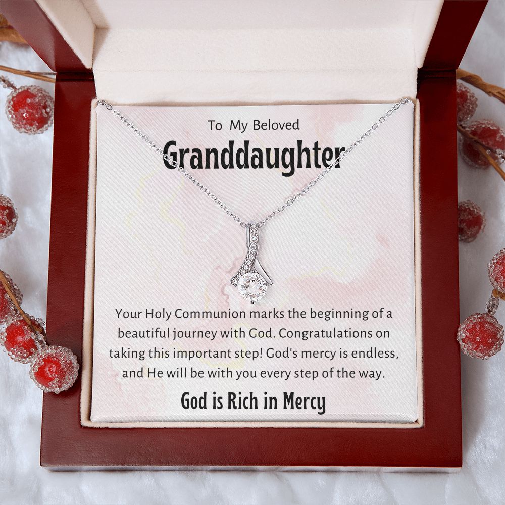 1st Communion Gifts for Granddaughter, Christening, First Communion, Confirmation, Girl Necklace & Best Wishes in Gift Box from Grandmother