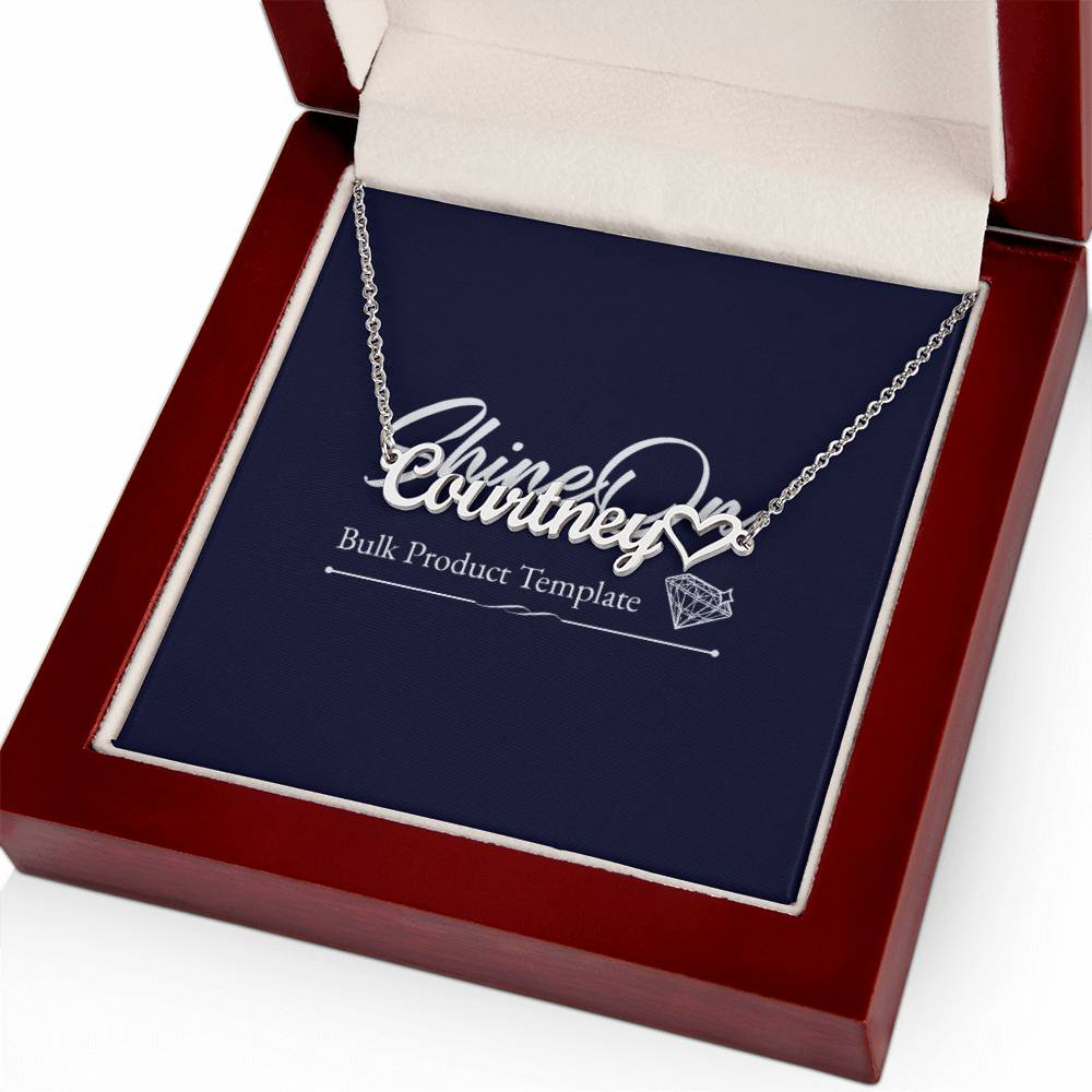 Personalised stainless steel name necklace in gift box white background