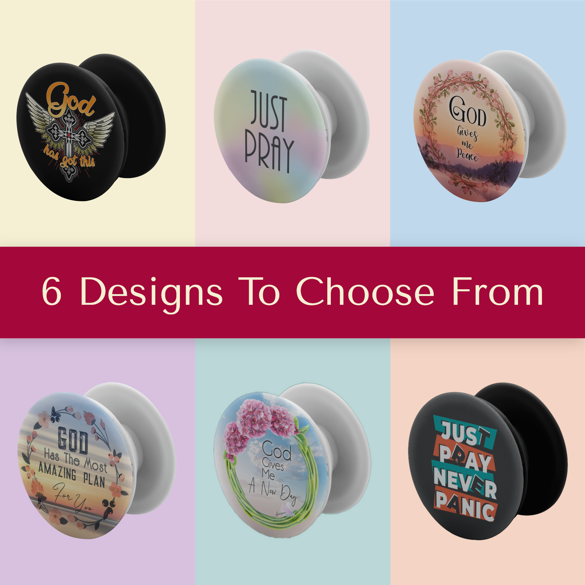 6 PCs - Christian Phone Grips Bundle (6 Different Designs Included)