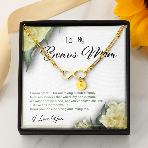Grateful ( Bonus Mom ) (White) Infinity Bracelet Yellow Gold Stainless Steel