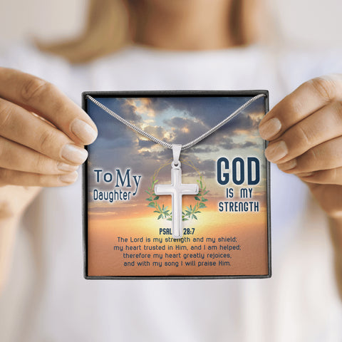 To My Daughter : [GOD IS MY STRENGTH] - Personalized Engraving Cross Necklace