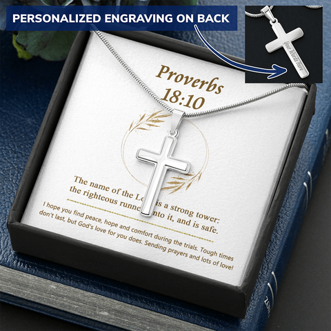 Proverbs 18_10 - 複製 Engraving Cross Necklace