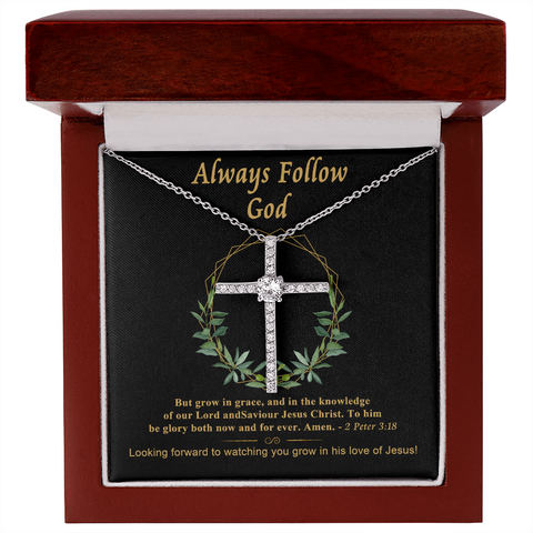 Always Follow God CZ Cross Necklace (Template)
